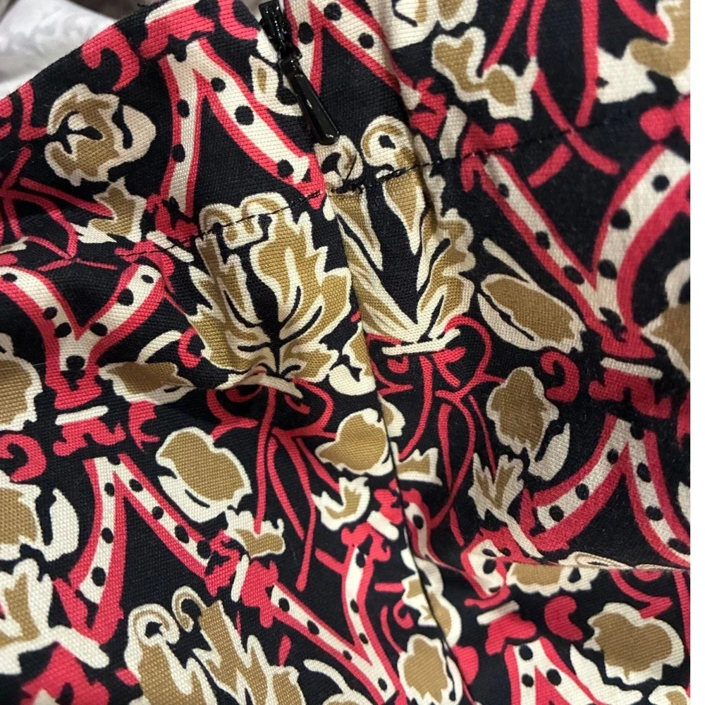 Harold's Red Floral Geometric Cropped Pants - 16 - Cotton Stretch Boho Eclectic